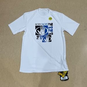 NEW Body Glove Mens White Rash Guard Short Sleeve‎ Shirt UV Protection Small